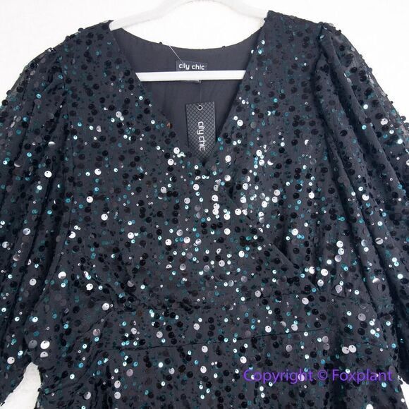 New! City Chic Scattered Glow Dress‎ - emerald, size M/18 - Picture 4 of 16